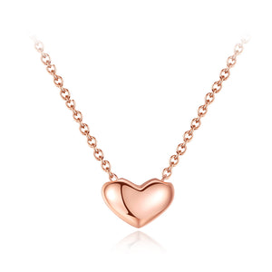 925 Sterling Silver Plated Rose Gold Simple Romantic Heart Pendant with Necklace