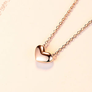 925 Sterling Silver Plated Rose Gold Simple Romantic Heart Pendant with Necklace