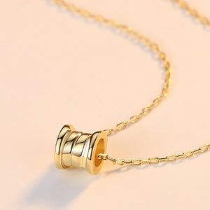 925 Sterling Silver Plated Gold Simple Fashion Geometric Cylindrical Pendant with Necklace