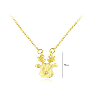 925 Sterling Silver Plated Gold Simple Cute Deer Pendant with Necklace