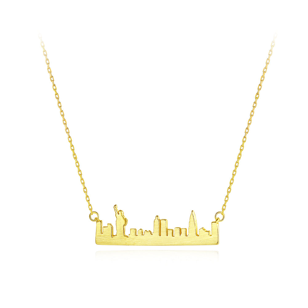 925 Sterling Silver Plated Gold Fashion Creative Nordic Building Necklace