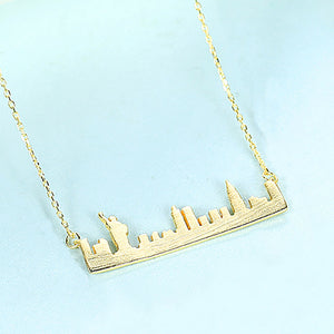 925 Sterling Silver Plated Gold Fashion Creative Nordic Building Necklace