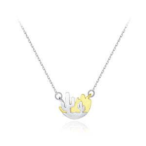 925 Sterling Silver Simple Creative Two-Color Cactus Pendant with Necklace