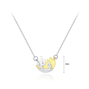925 Sterling Silver Simple Creative Two-Color Cactus Pendant with Necklace