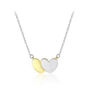 925 Sterling Silver Simple Romantic Two-color Double Heart Pendant with Necklace