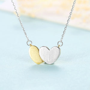 925 Sterling Silver Simple Romantic Two-color Double Heart Pendant with Necklace