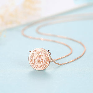 925 Sterling Silver Plated Rose Gold Simple Creative Geometric Round Pendant with Necklace