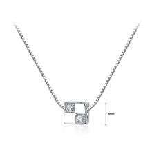 Load image into Gallery viewer, 925 Sterling Silver Simple and Delicate Geometric Square Pendant with Cubic Zirconia and Necklace