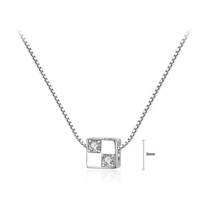 925 Sterling Silver Simple and Delicate Geometric Square Pendant with Cubic Zirconia and Necklace