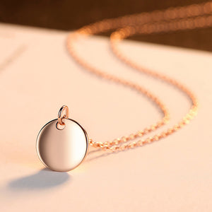 925 Sterling Silver Plated Rose Gold Simple Classic Geometric Round Pendant with Necklace