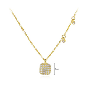 925 Sterling Silver Plated Gold Simple and Bright Geometric Square Pendant with Cubic Zirconia and Necklace