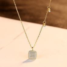 Load image into Gallery viewer, 925 Sterling Silver Plated Gold Simple and Bright Geometric Square Pendant with Cubic Zirconia and Necklace