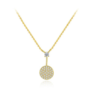 925 Sterling Silver Plated Gold Simple Fashion Geometric Round Pendant with Cubic Zirconia and Necklace
