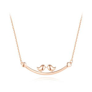 925 Sterling Silver Plated Rose Gold Simple Fashion Double Bird Geometric Necklace