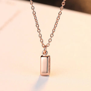 925 Sterling Silver Plated Rose Gold Simple Fashion Geometric Rectangular Pendant with Necklace