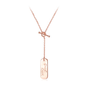 925 Sterling Silver Plated Rose Gold Simple Fashion GOODLUCK Geometric Round Pendant with Necklace