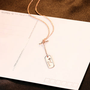 925 Sterling Silver Plated Rose Gold Simple Fashion GOODLUCK Geometric Round Pendant with Necklace