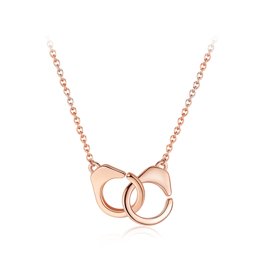 925 Sterling Silver Plated Rose Gold Simple Creative Handcuff Pendant with Necklace