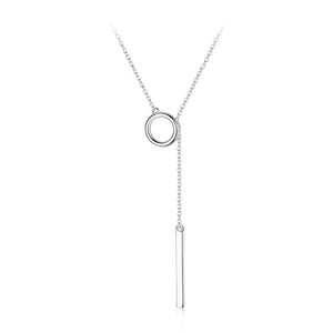 925 Sterling Silver Simple Fashion Geometric Rectangular Circle Pendant with Necklace