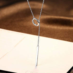 925 Sterling Silver Simple Fashion Geometric Rectangular Circle Pendant with Necklace
