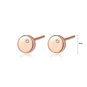 925 Sterling Silver Plated Rose Gold Simple Classic Geometric Round Earrings with Cubic Zirconia