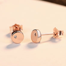 Load image into Gallery viewer, 925 Sterling Silver Plated Rose Gold Simple Classic Geometric Round Earrings with Cubic Zirconia