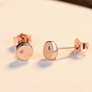 925 Sterling Silver Plated Rose Gold Simple Classic Geometric Round Earrings with Cubic Zirconia