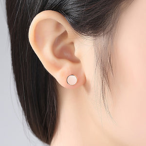925 Sterling Silver Plated Rose Gold Fashion Simple Geometric Round Stud Earrings