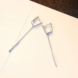 925 Sterling Silver Simple Fashion Geometric Tassel Earrings