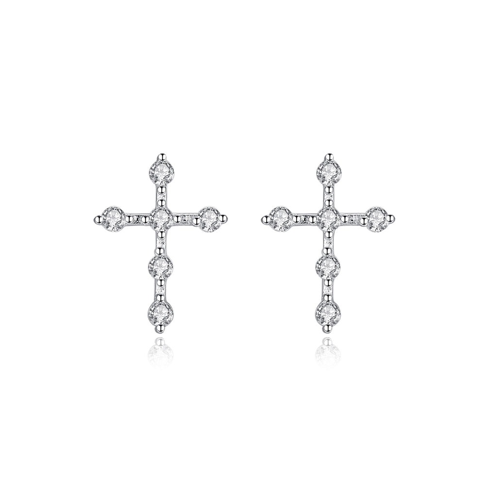 925 Sterling Silver Fashion Classic Cross Stud Earrings with Cubic Zirconia