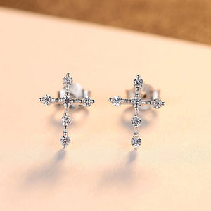 925 Sterling Silver Fashion Classic Cross Stud Earrings with Cubic Zirconia