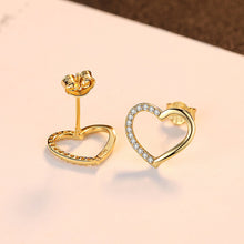 Load image into Gallery viewer, 925 Sterling Silver Plated Gold Simple Romantic Hollow Heart Stud Earrings with Cubic Zirconia