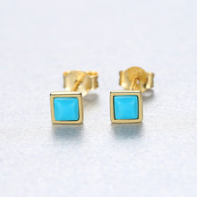 Load image into Gallery viewer, 925 Sterling Silver Plated Gold Simple Fashion Blue Geometric Square Stud Earrings