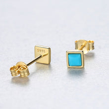 Load image into Gallery viewer, 925 Sterling Silver Plated Gold Simple Fashion Blue Geometric Square Stud Earrings