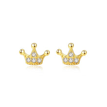 Load image into Gallery viewer, 925 Sterling Silver Plated Gold Simple Creative Crown Stud Earrings with Cubic Zirconia