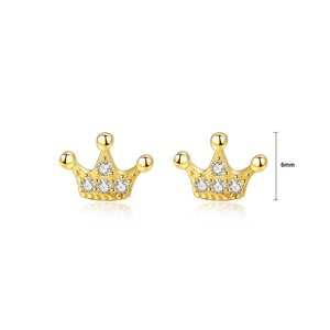 925 Sterling Silver Plated Gold Simple Creative Crown Stud Earrings with Cubic Zirconia