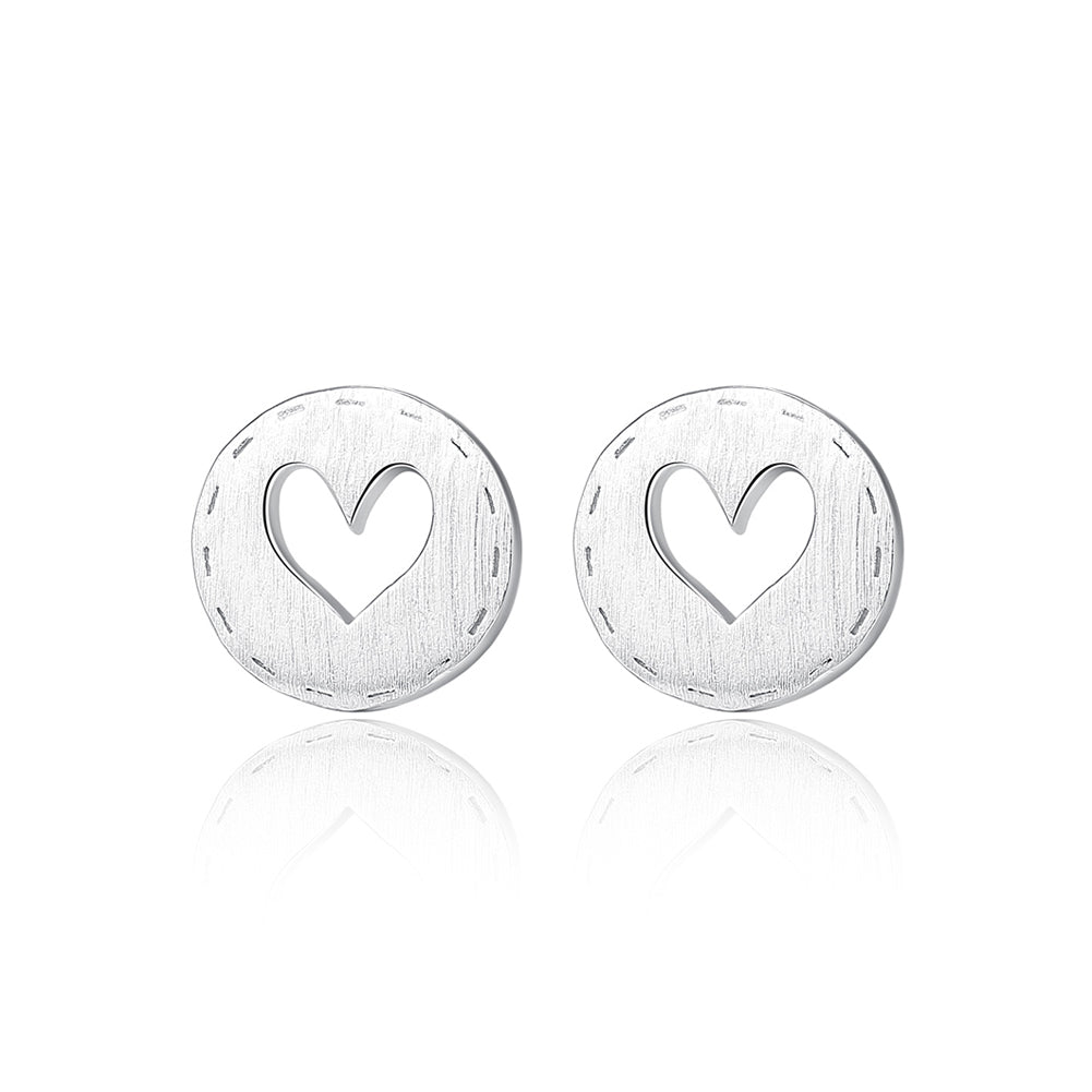 925 Sterling Silver Fashion Simple Hollow Heart Round Stud Earrings