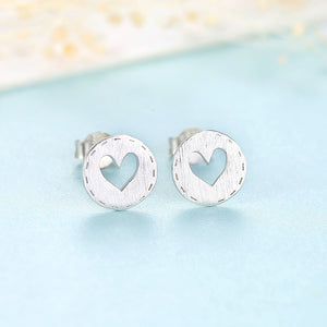 925 Sterling Silver Fashion Simple Hollow Heart Round Stud Earrings