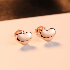 925 Sterling Silver Plated Rose Gold Simple Romantic Heart Stud Earrings