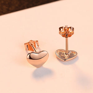 925 Sterling Silver Plated Rose Gold Simple Romantic Heart Stud Earrings