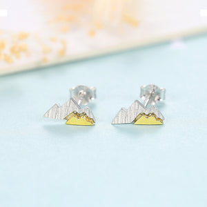 925 Sterling Silver Simple and Fashion Two-color Mountain Stud Earrings