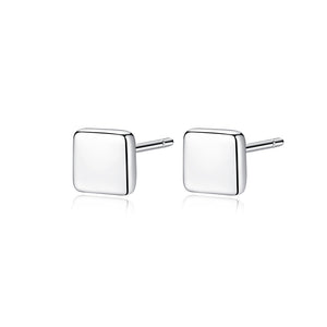 925 Sterling Silver Simple and Fashion Geometric Square Stud Earrings