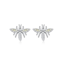 Load image into Gallery viewer, 925 Sterling Silver Fashion Simple Dragonfly Stud Earrings with Yellow Cubic Zirconia