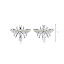 Load image into Gallery viewer, 925 Sterling Silver Fashion Simple Dragonfly Stud Earrings with Yellow Cubic Zirconia
