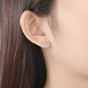 925 Sterling Silver Simple Romantic Hollow Heart Stud Earrings