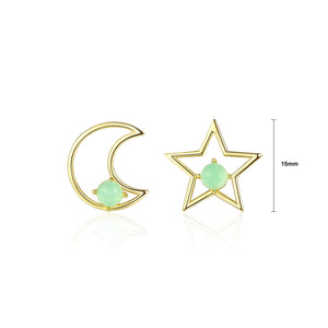 925 Sterling Silver Plated Gold Simple Fashion Star Moon Asymmetric Stud Earrings
