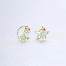 Load image into Gallery viewer, 925 Sterling Silver Plated Gold Simple Fashion Star Moon Asymmetric Stud Earrings