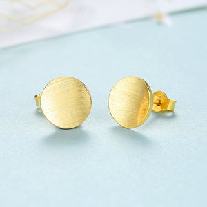 925 Sterling Silver Plated Gold Simple Fashion Geometric Round Stud Earrings