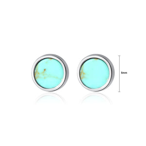 925 Sterling Silver Fashion Simple Geometric Round Turquoise Stud Earrings