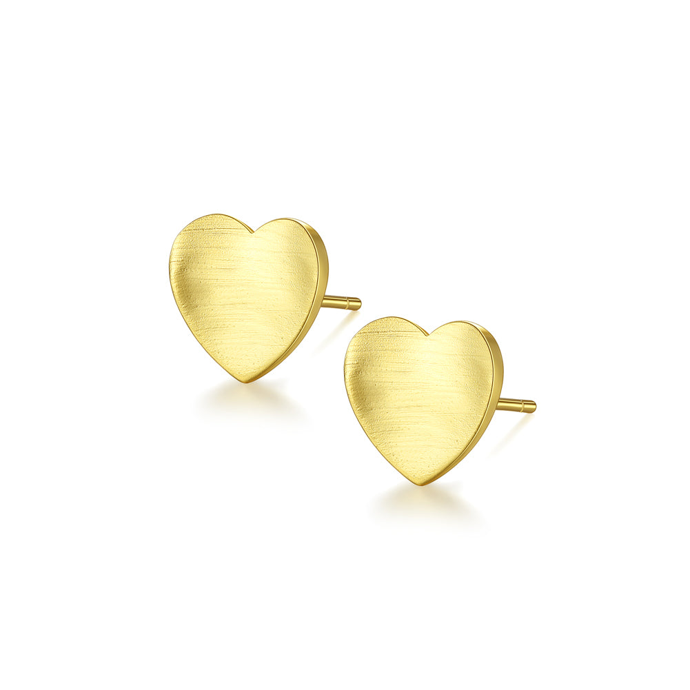 925 Sterling Silver Plated Gold Simple Romantic Heart-shaped Stud Earrings